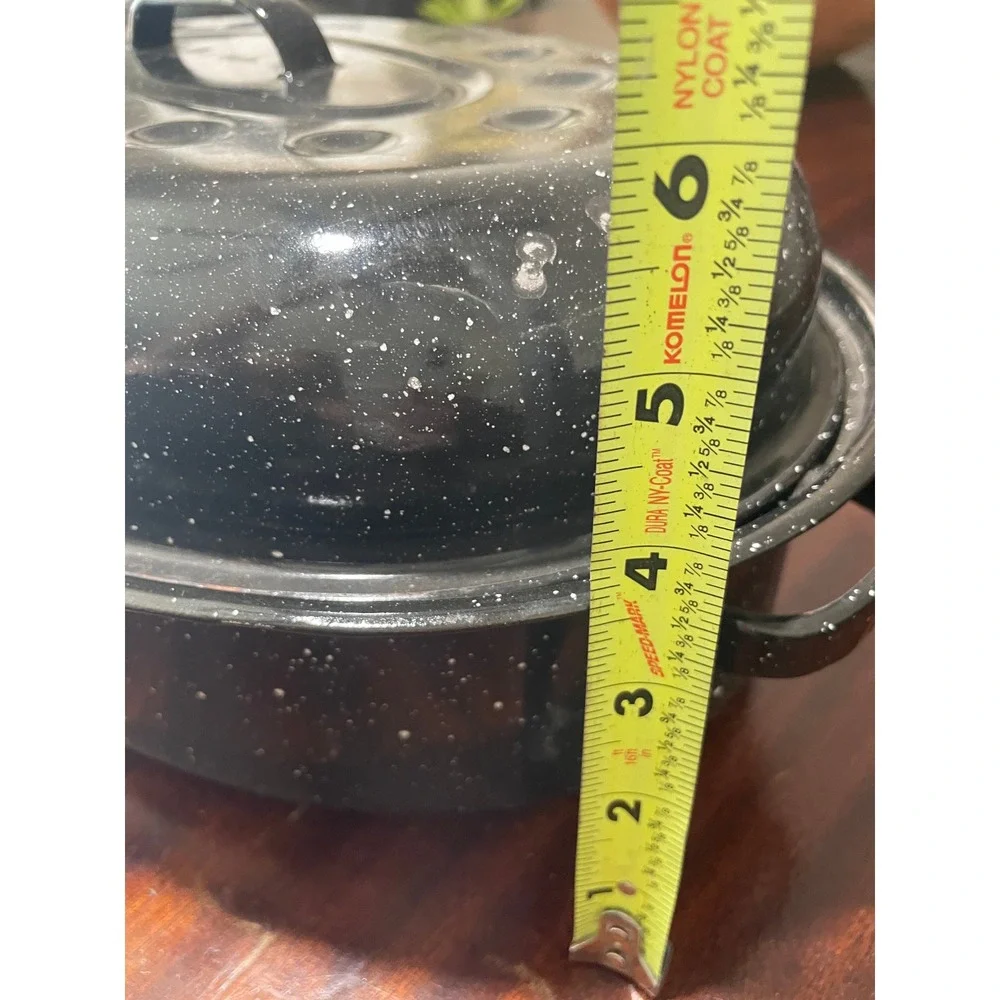 Granite Ware Black Speckled Oval Roasting Pan with Self Basting Lid 13 Inch